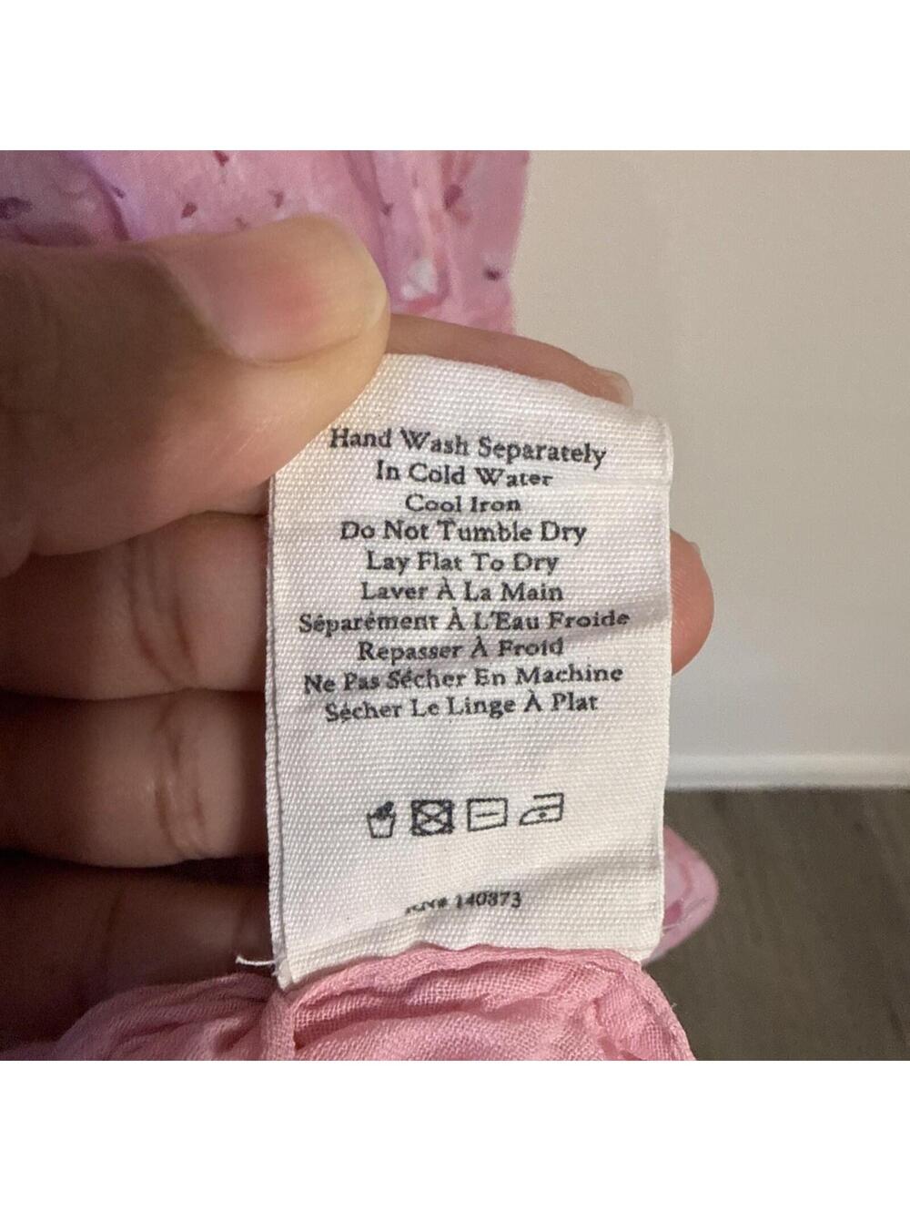 $475 LoveShackFancy Pink "Miri" Dress w/ Square Smocked Bodice Ruffle Hem - LRG - Picture 10 of 11